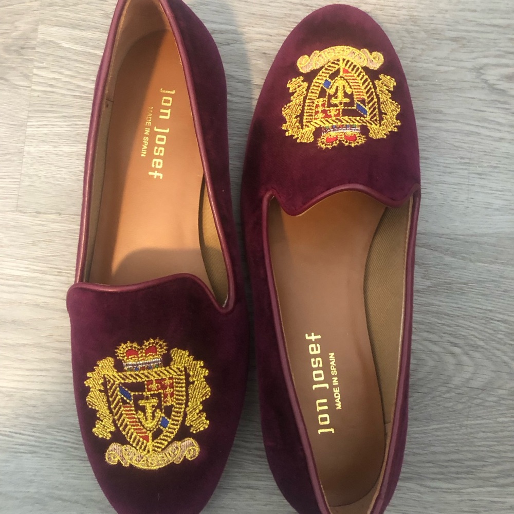 Women's Burgundy Velvet Embroidered Loafers Jon Josef